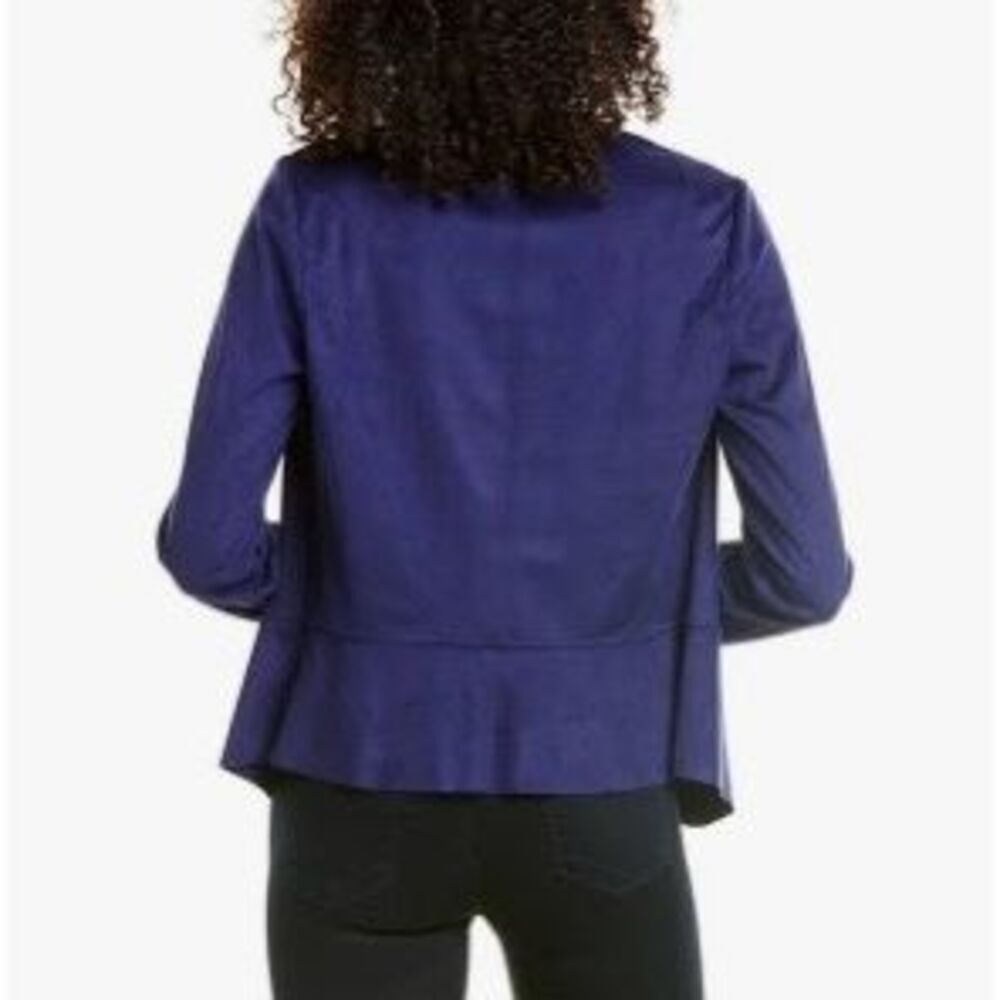 Sz Xl Anne Klein Women's Drape Front Faux Suede Jacket In Magritte Blue Retail $ View 2